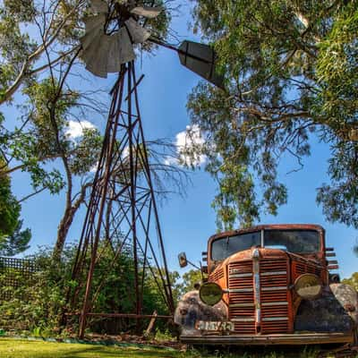 Old truck and windmill Gawler South Australia, Australia