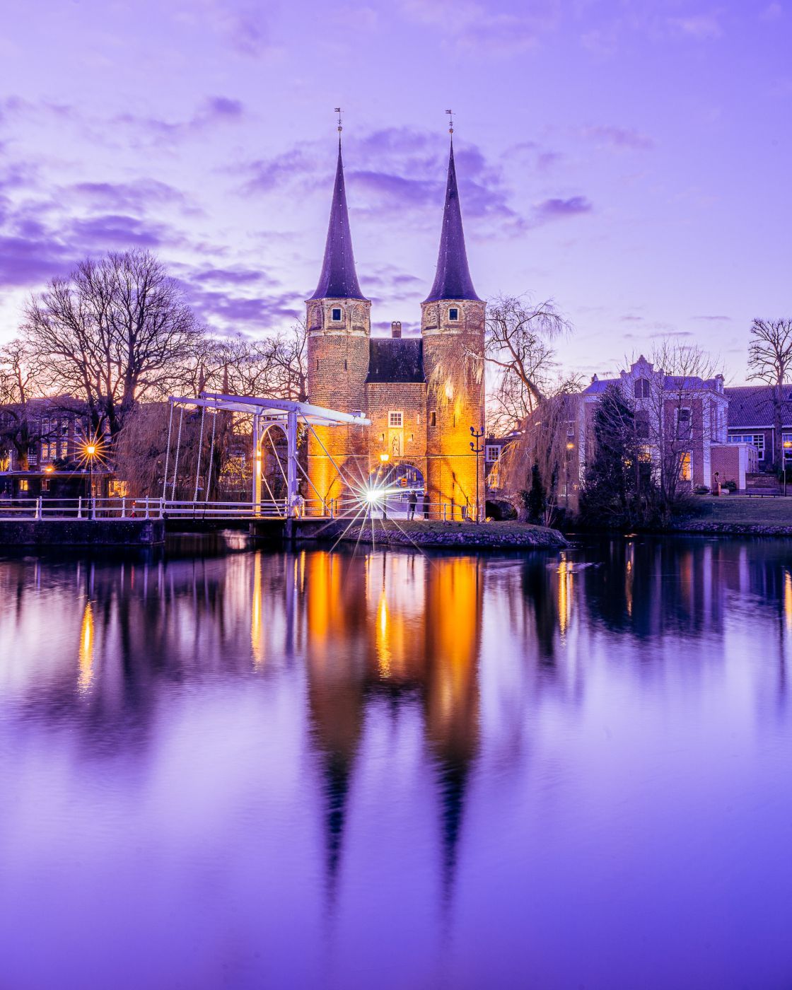 Oostpoort, Delft, at sunset, Netherlands