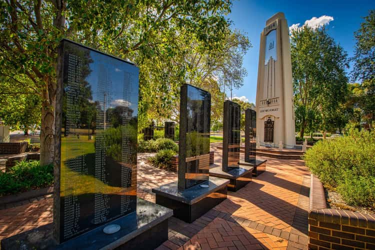 Reflection on memorials Griffith, New South Wales