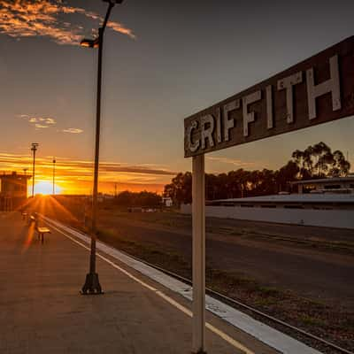 Station Sign sunrise Griffith New South Wales, Australia