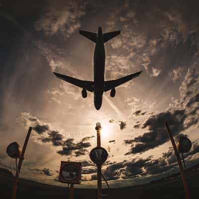 Landing approach, Cologne Airport, Germany