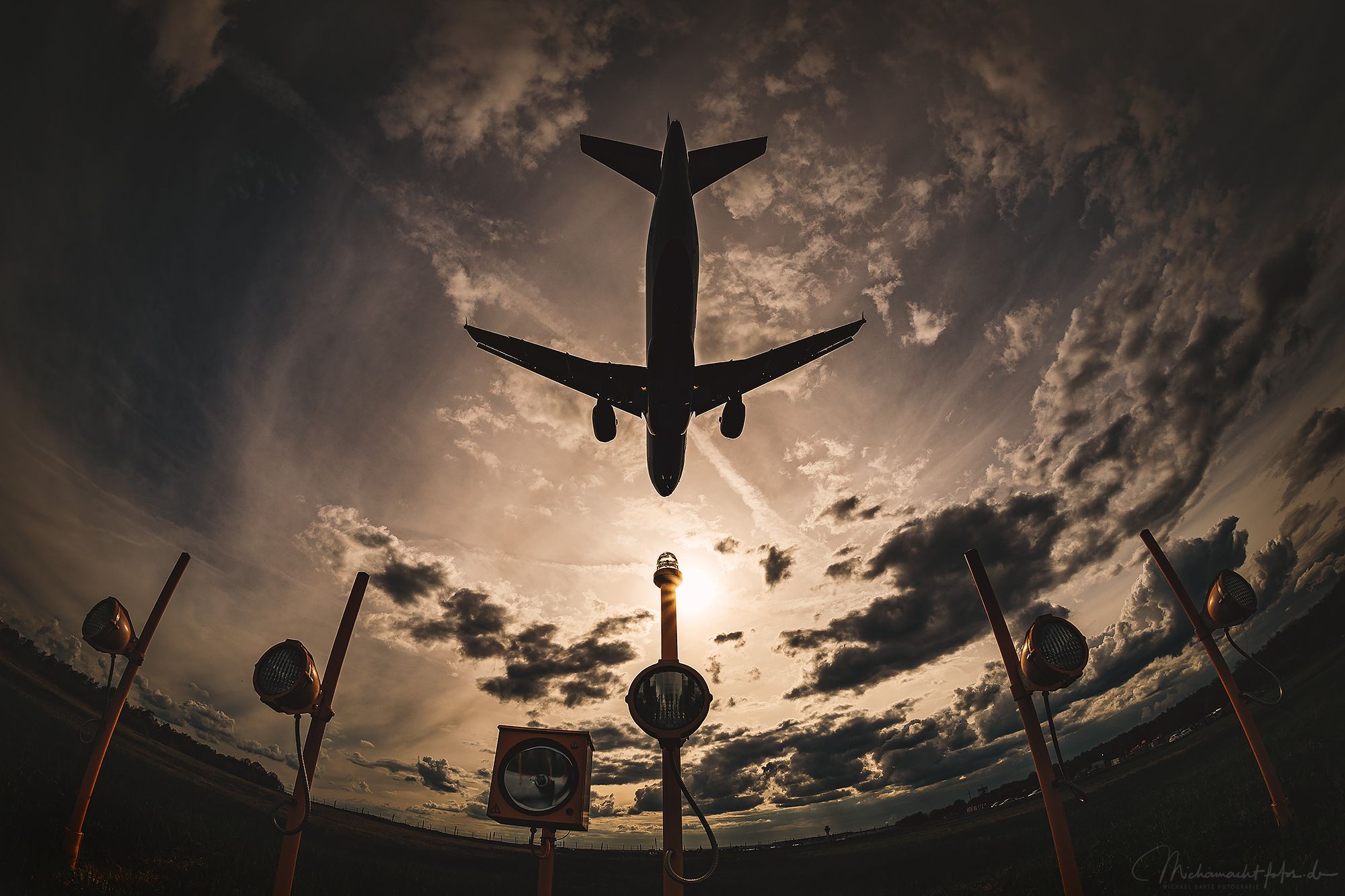 Landing approach, Cologne Airport, Germany