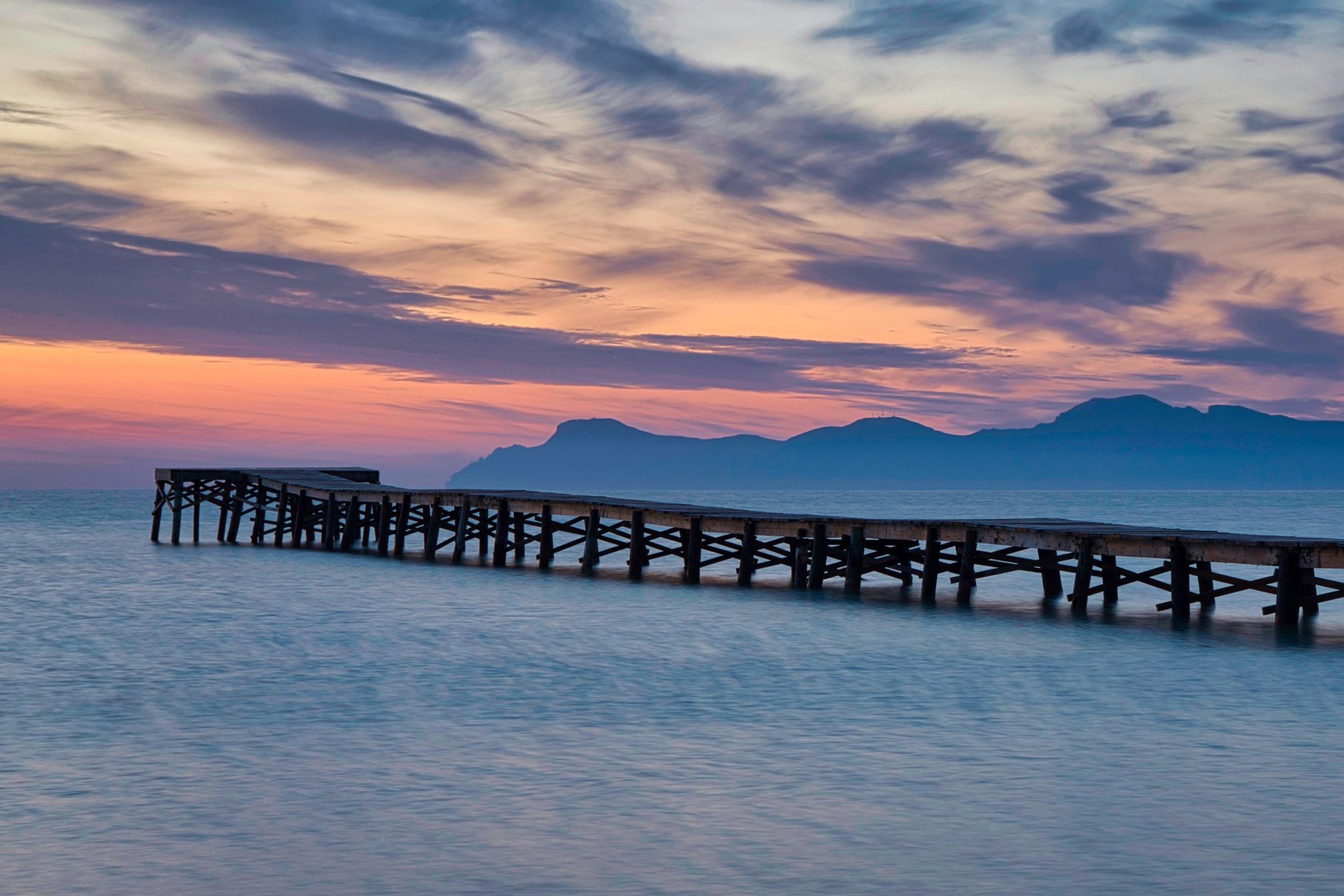 Wooden walkway at Playa de Muro from the side, Spain