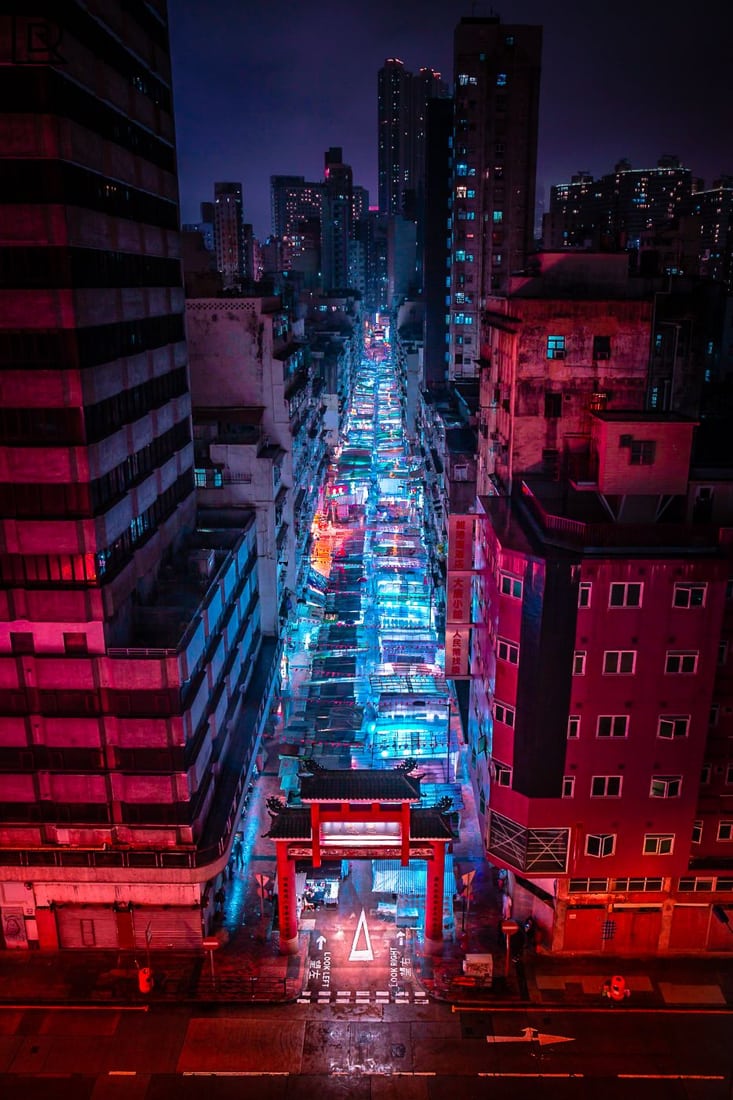 Temple Street Night Market [Aerial view], Hong Kong