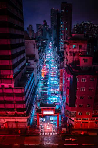 Temple Street Night Market [Aerial view]
