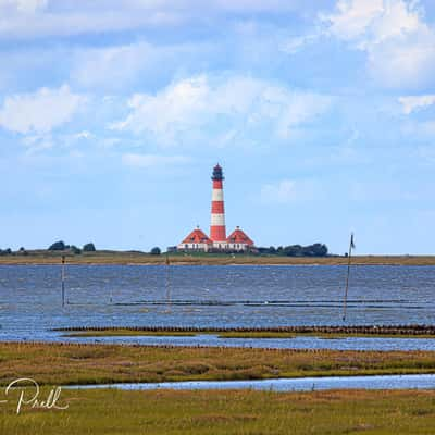 Tümlauer Bucht Blick zum Leuchtturm Westerheversand, Germany