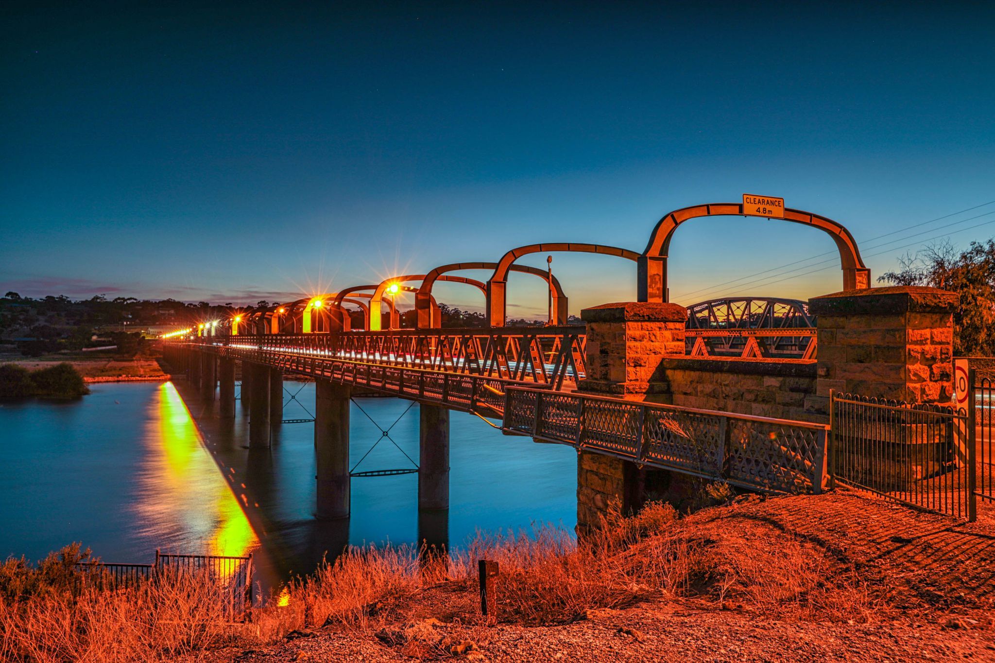 Two bridges, sunrise, Murray Bridge, South Australia, Australia