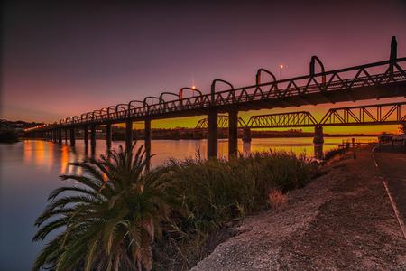 Two bridges, sunrise, Murray Bridge, South Australia
