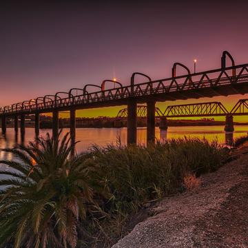 Two bridges, sunrise, Murray Bridge, South Australia, Australia