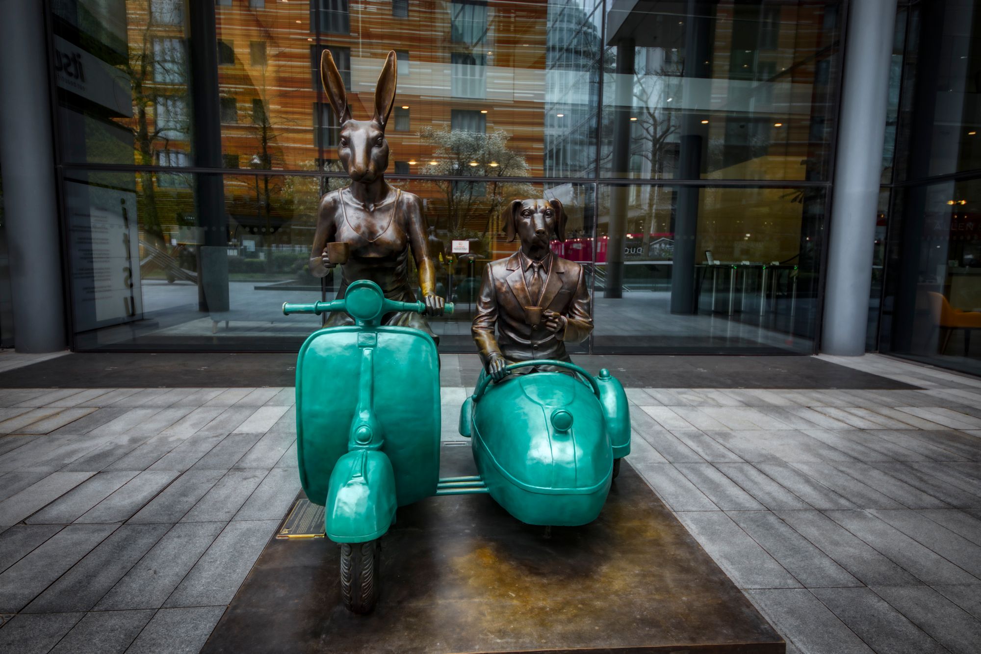 Dogman and Rabbit girl sculpture, United Kingdom