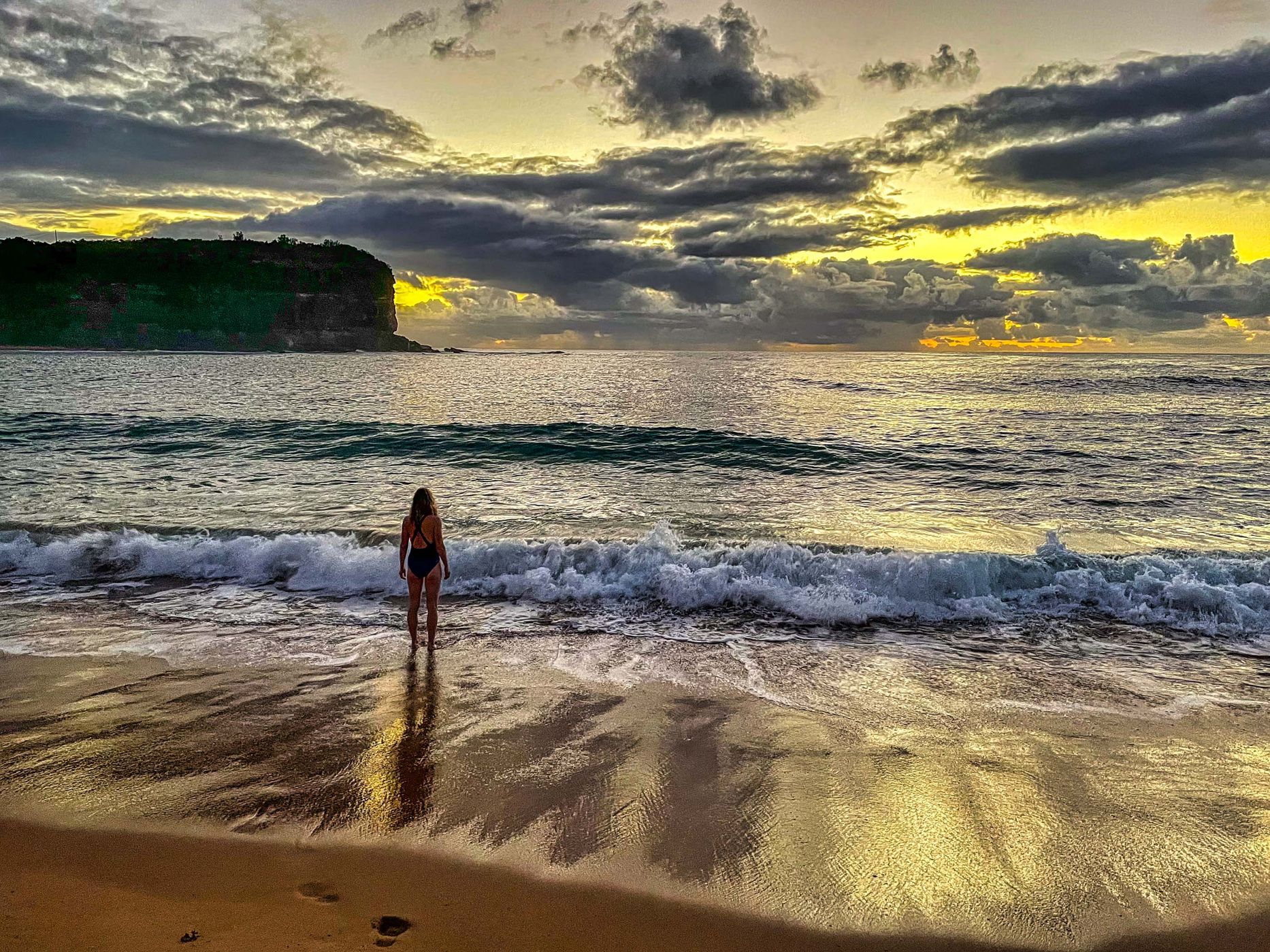 The basin Sunrise with swimmer, Mona Vale, Sydney, Australia