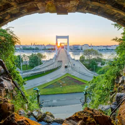 Erzsebet Bridge in unusual viewpoint, Budapest, Hungary