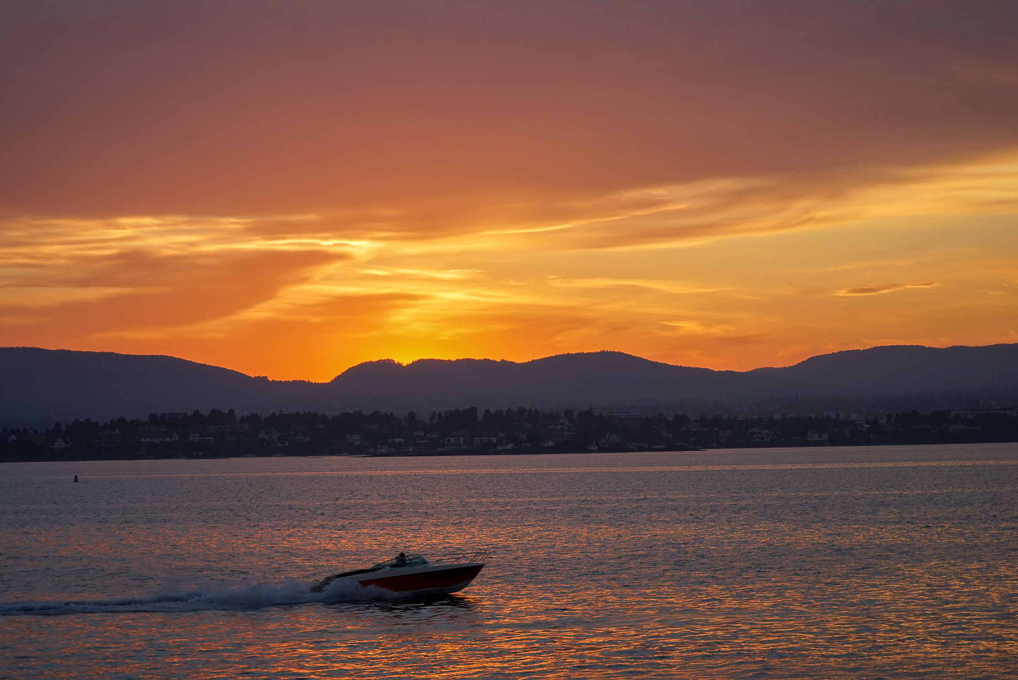 Sunset over Fornebu seen for Nesodden, Norway