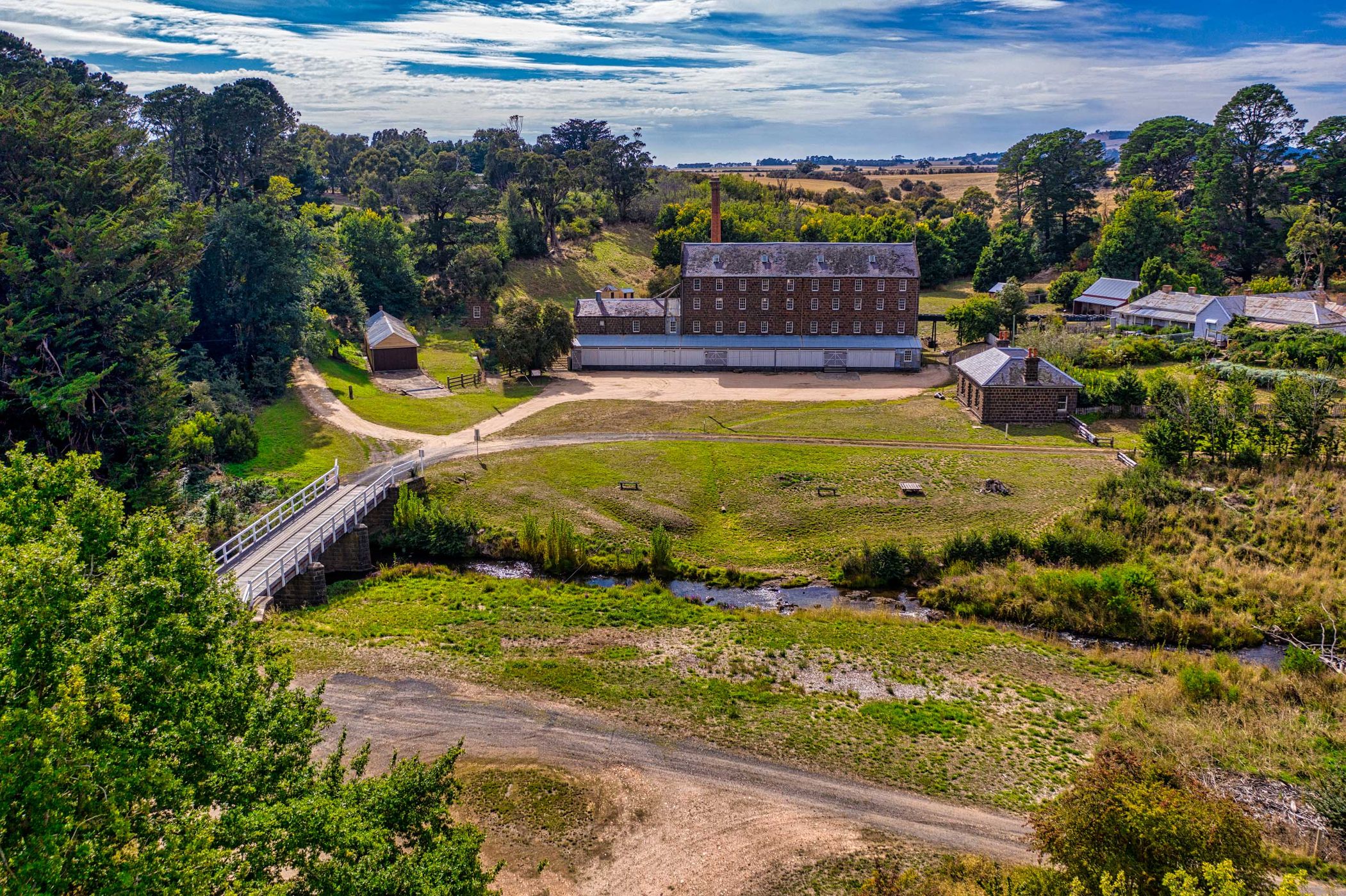 Drone shot of Andersons Mill, Smeaton, Victoria, Australia