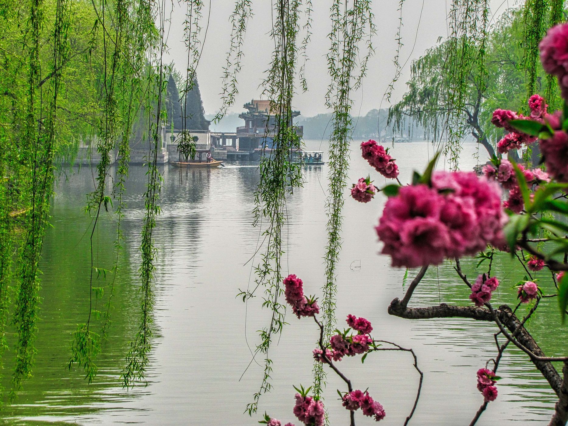 Flowers and lake, The summer Palace, Beijing, China
