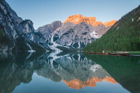 View from the Pier at Lago di Braies Prager Wildsee, Dolomites