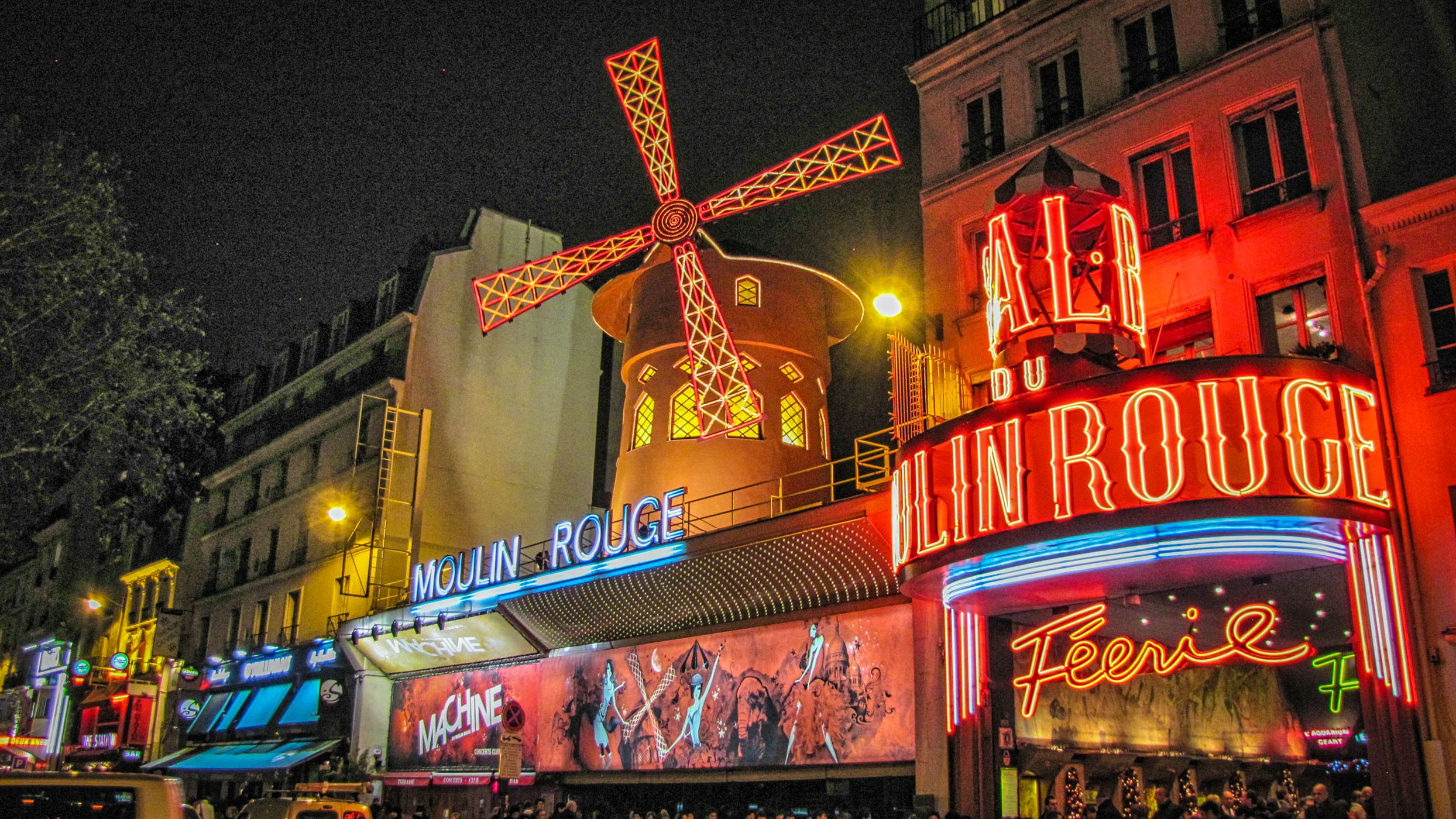 Moulin Rouse at night, Paris, France