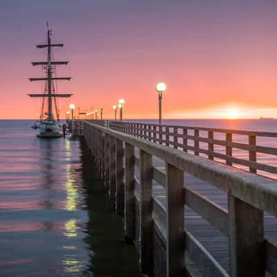 Pier and sea at sunset in Binz, Germany