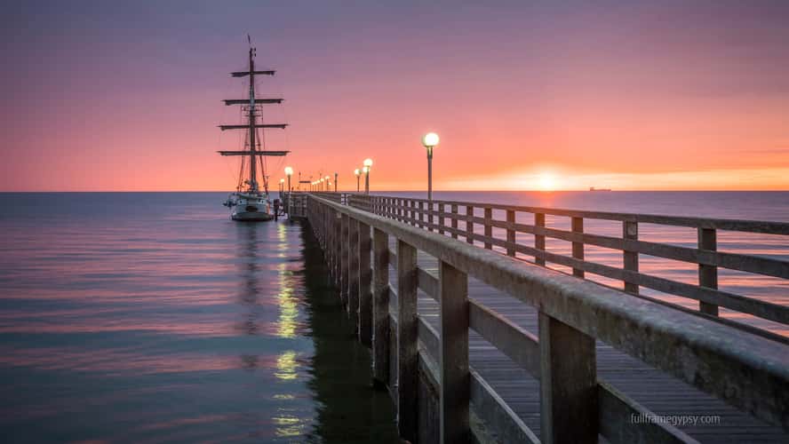Pier and sea at sunset in Binz