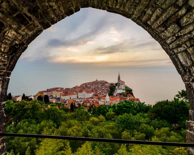 Piran town in frame