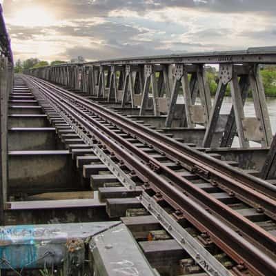 Railway bridge, Waikato River, Huntly, North Island, New Zealand