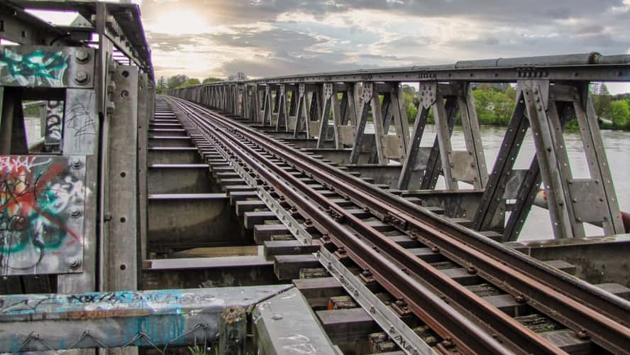 Railway bridge, Waikato River, Huntly, North Island