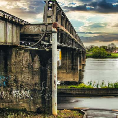 Railway bridge Waikato River, Huntly, North Island, New Zealand