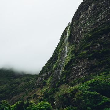 Mountain Waterfall near Faja Grande, Flores, Azores, Portugal