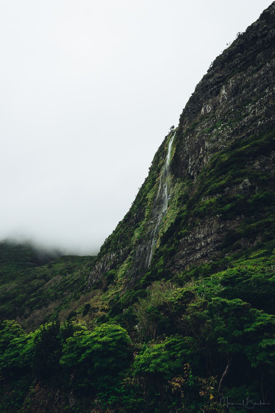 Mountain Waterfall near Faja Grande, Flores, Azores, Portugal