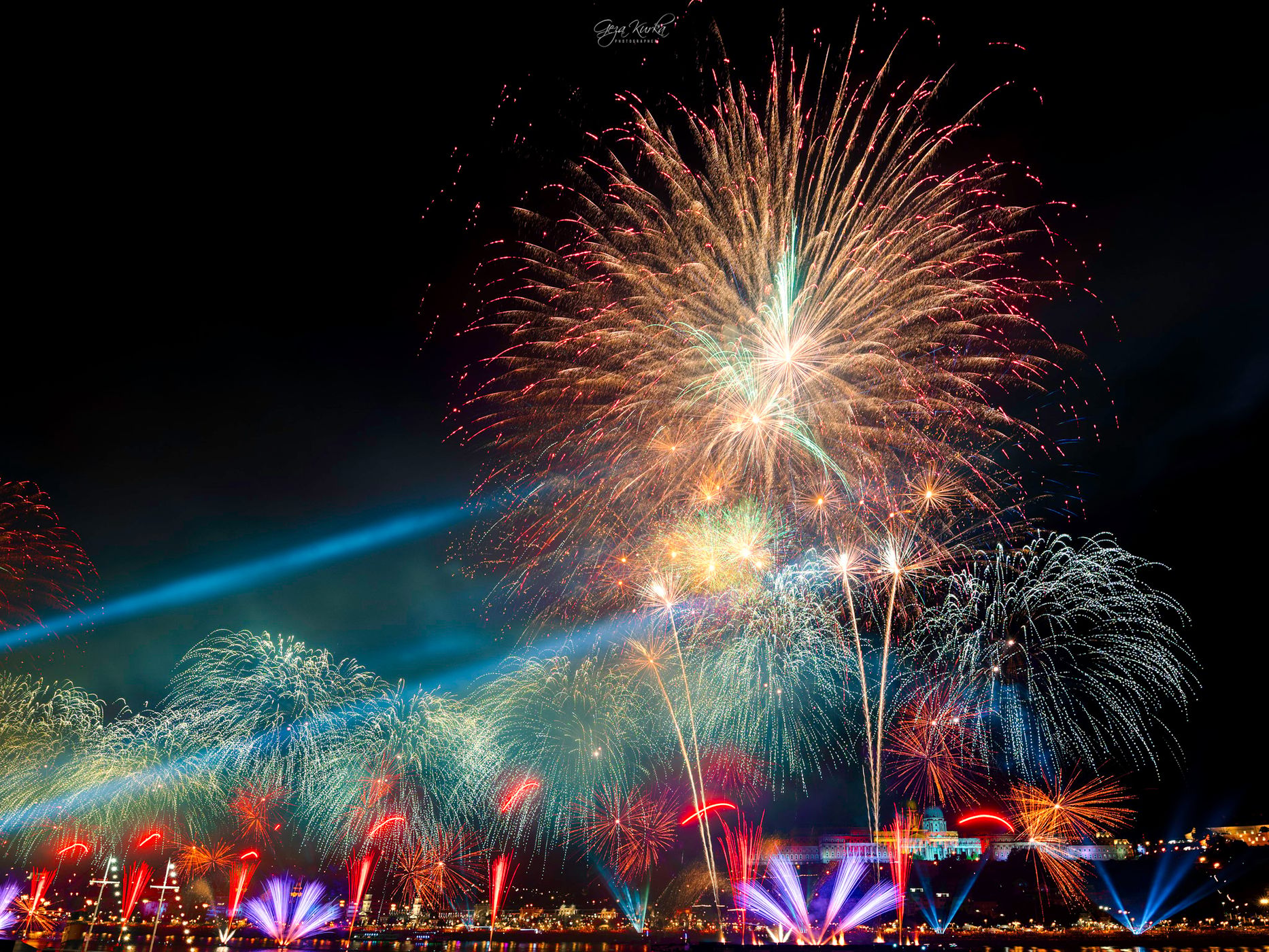 National celebrate day fireworks in Budapest, Hungary