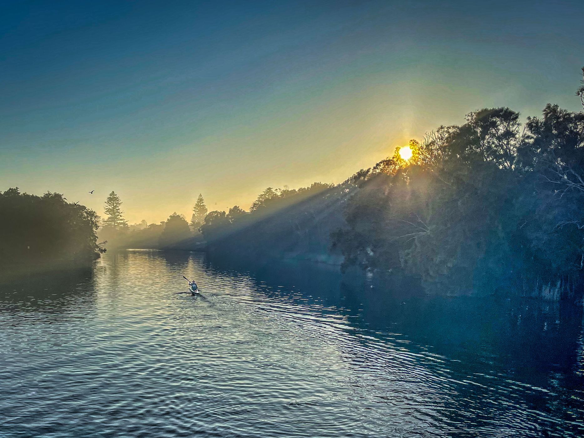 sunrise with Kayak on Narrabeen Lagoon, New South Wales, Australia