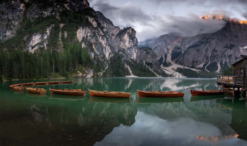 View from the Pier at Lago di Braies Prager Wildsee, Dolomites