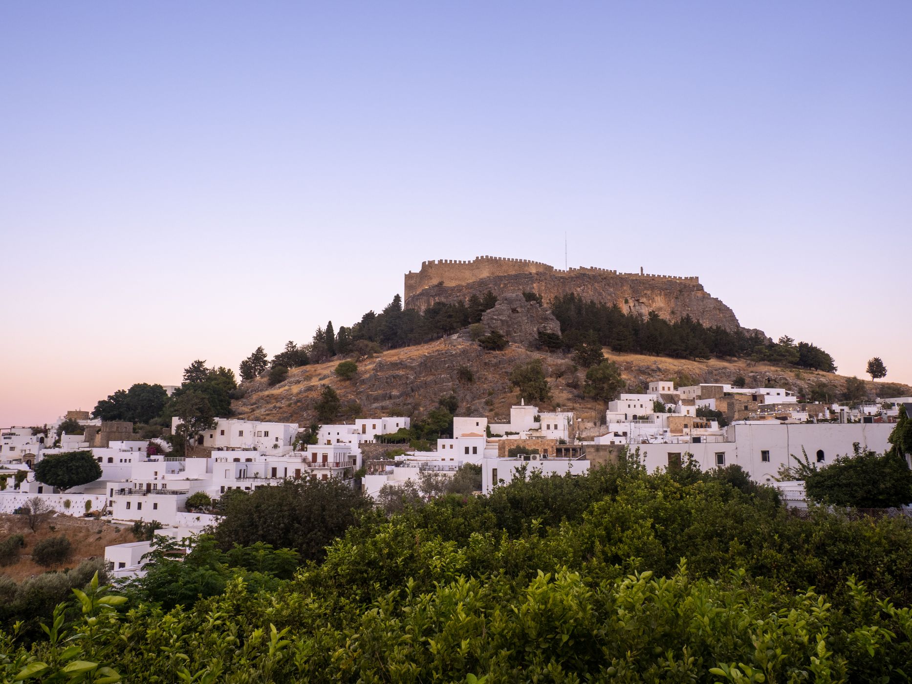 Lindos akropolis from the main square, Greece