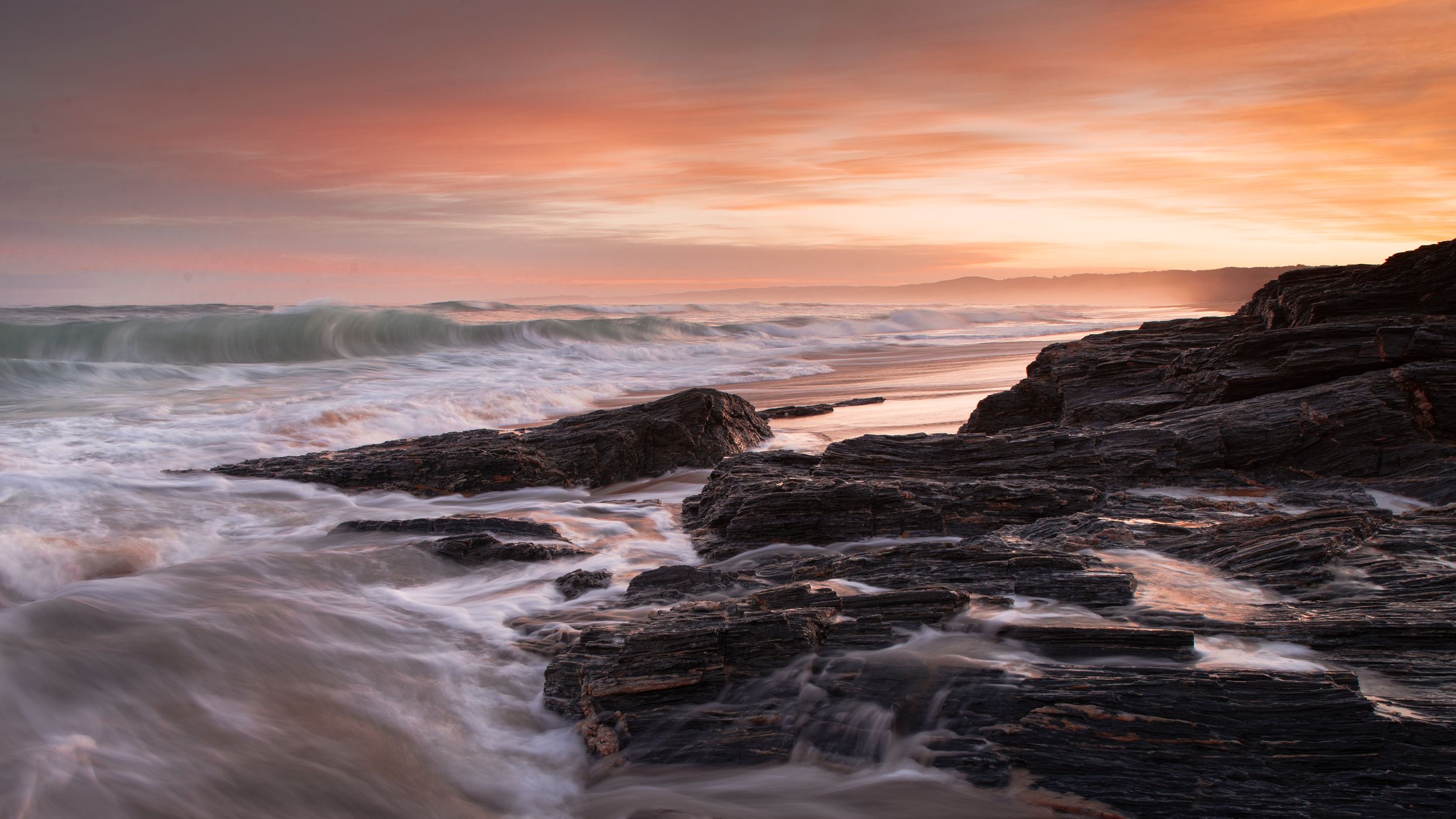 Rocky Sunset from Brighton Beach, New Zealand