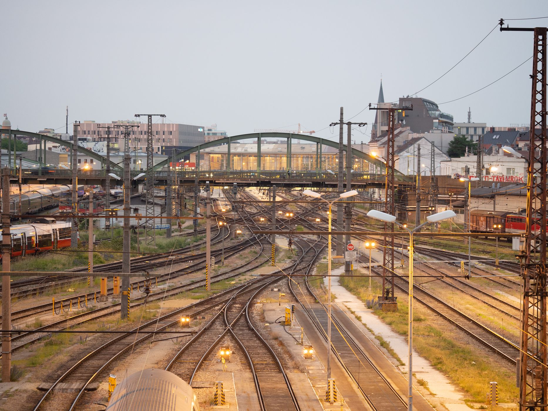 Rustensteig, view over Vienna Westbahnhof Railway Station, Austria