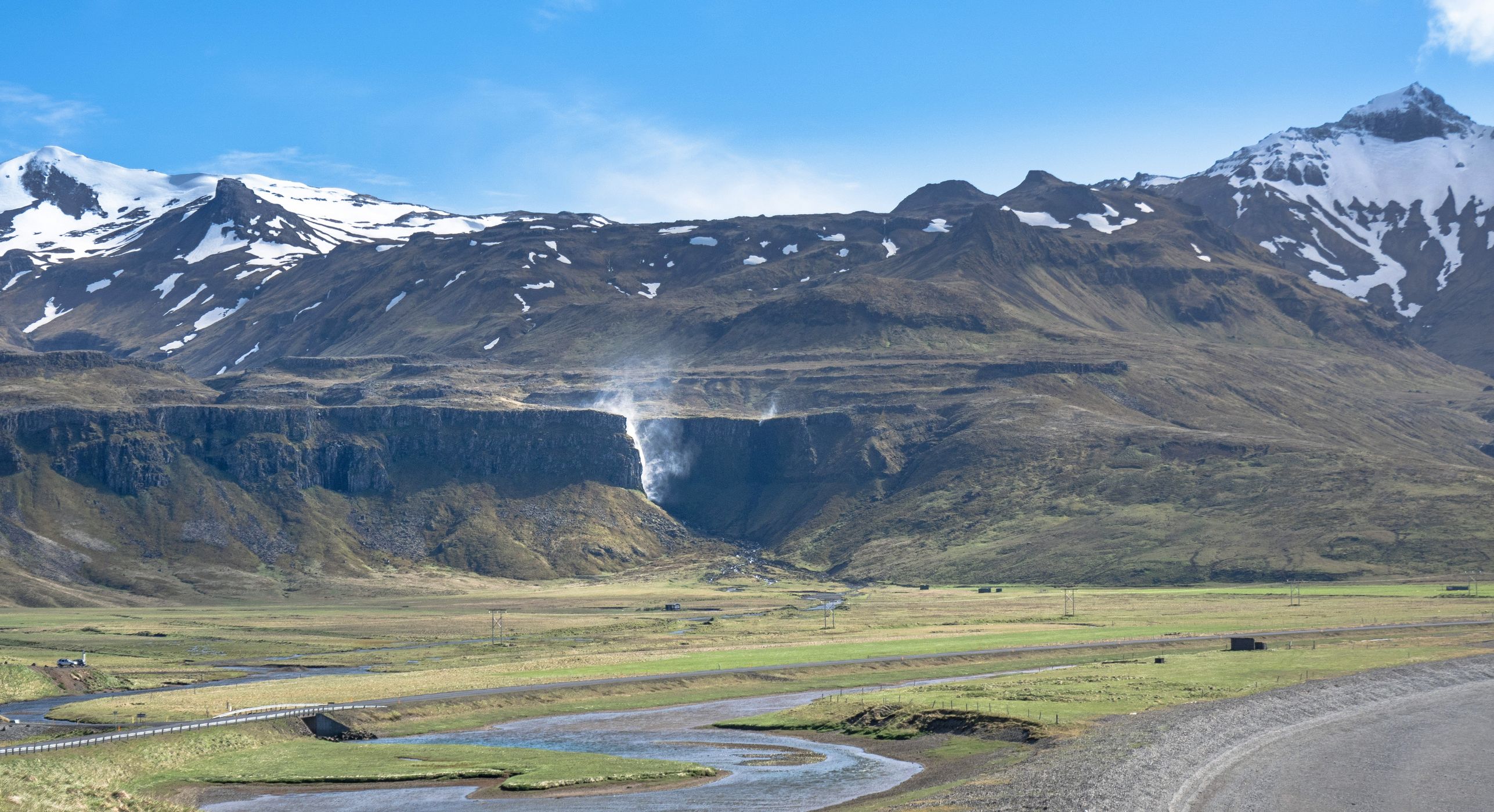 The fight of the waterfall against the storm, Iceland