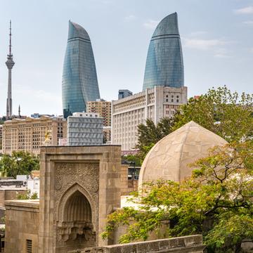 View on Flaming Towers from Old Town, Azerbaijan