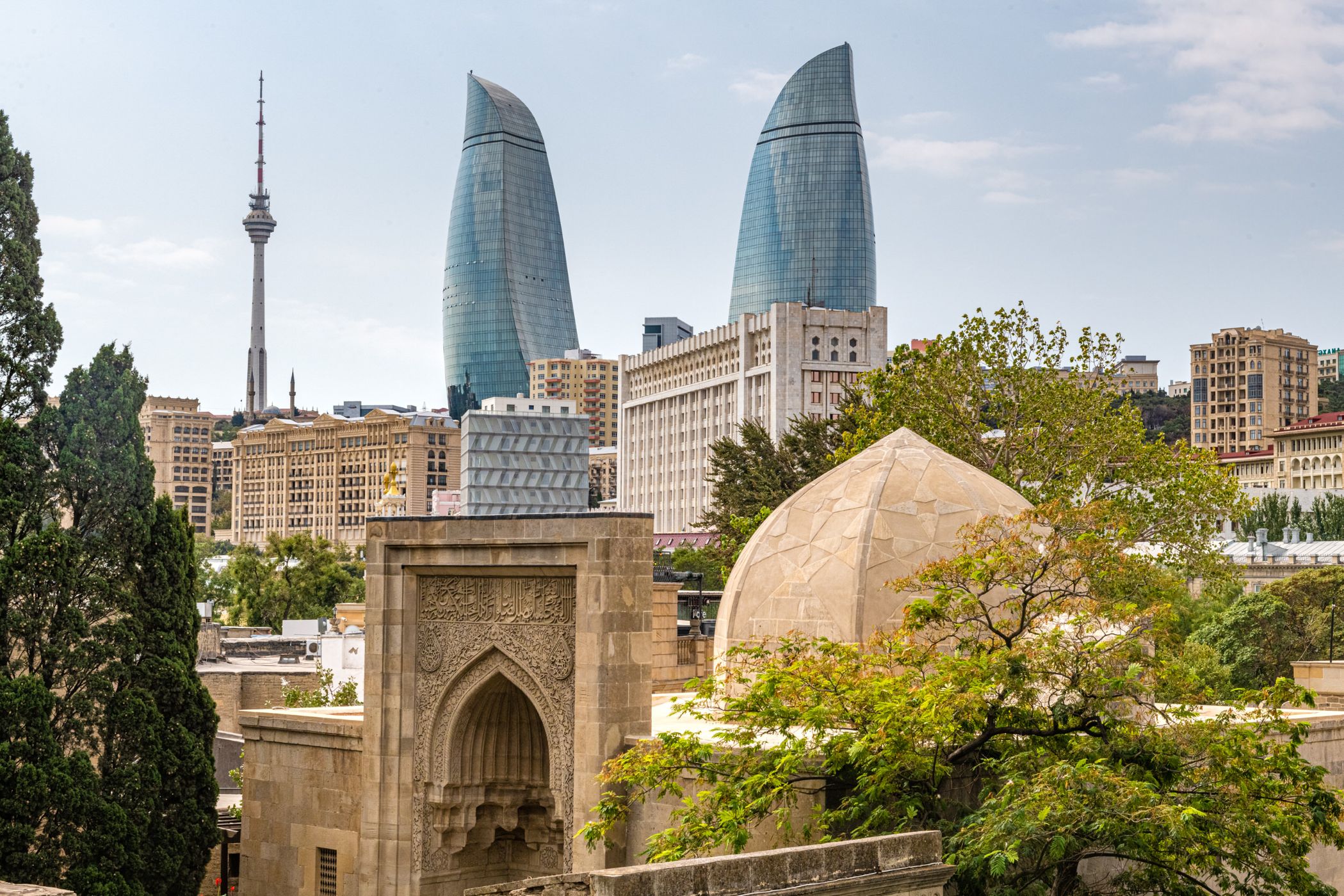 View on Flaming Towers from Old Town, Azerbaijan
