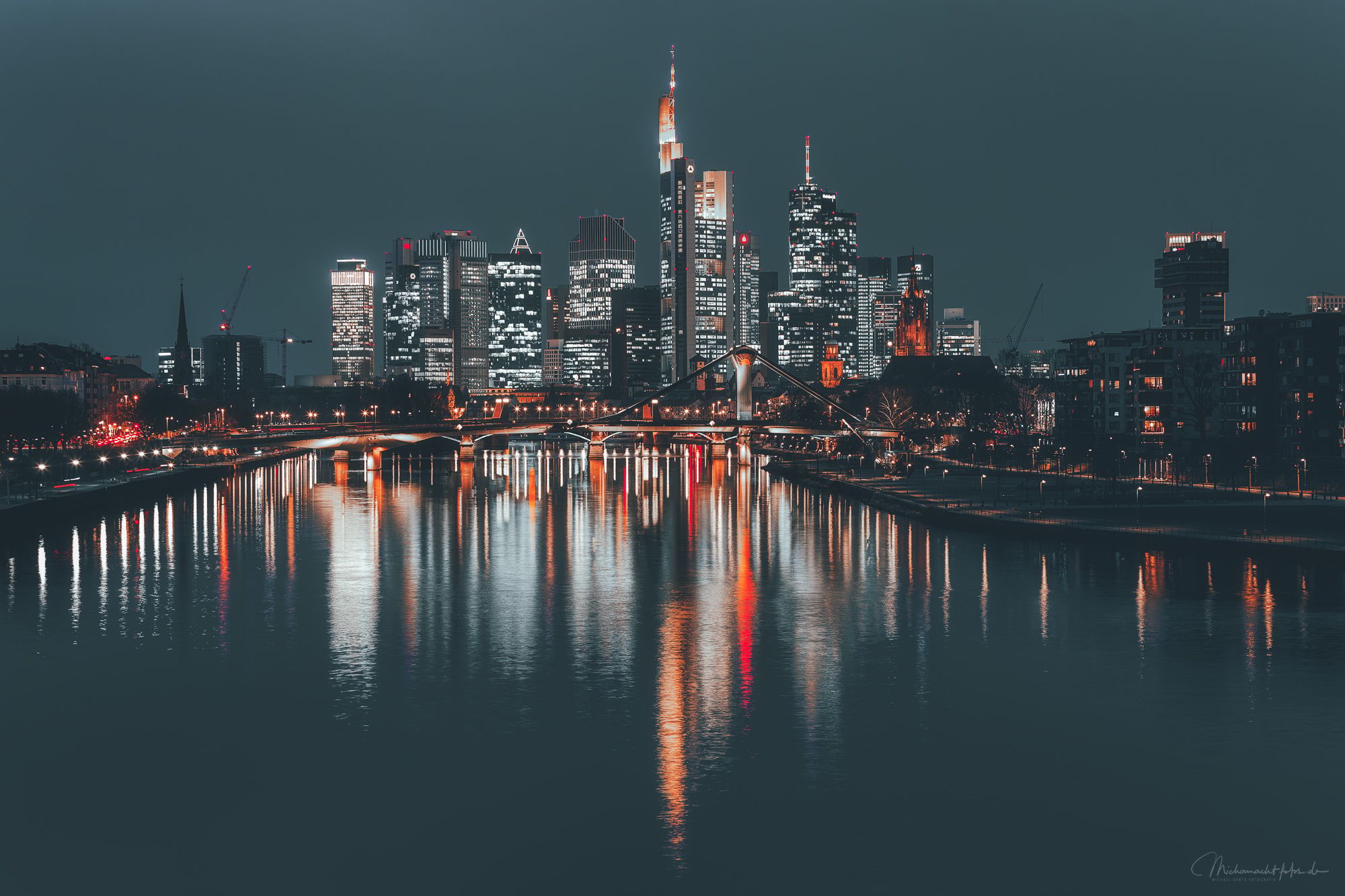 View from “Deutschherrenbridge“, Frankfurt am Main, Germany