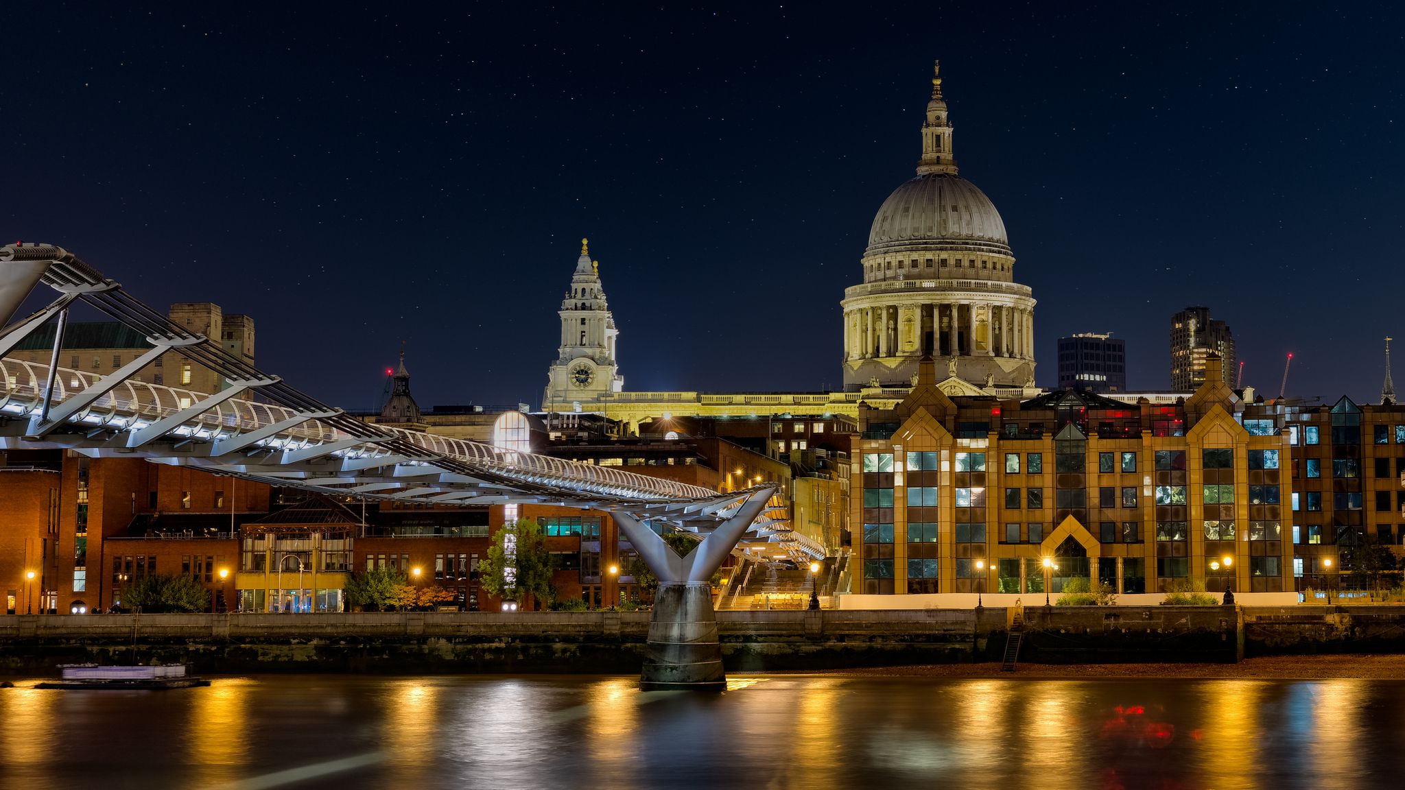 St Paul's Cathedral from under the Millennium Bridge, London, United Kingdom