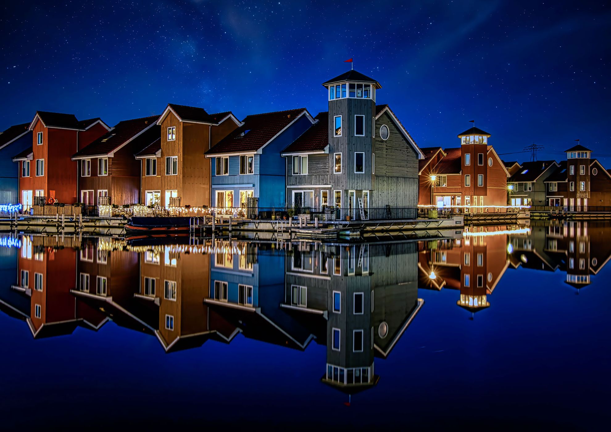 Colourful houses at Reitdiephaven, Netherlands
