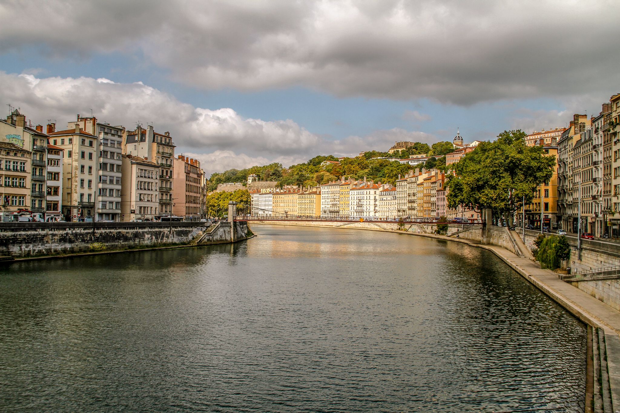 River Saone in Lyon, from Pont de la Feuillee, France