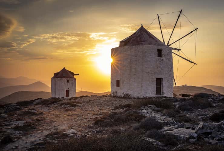 Sunset on Amorgos old mills