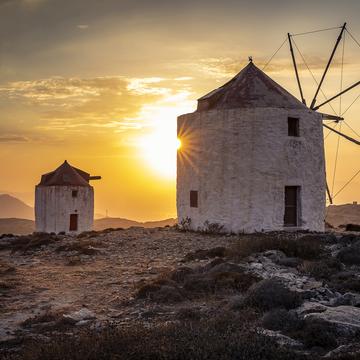 Sunset on Amorgos old mills, Greece