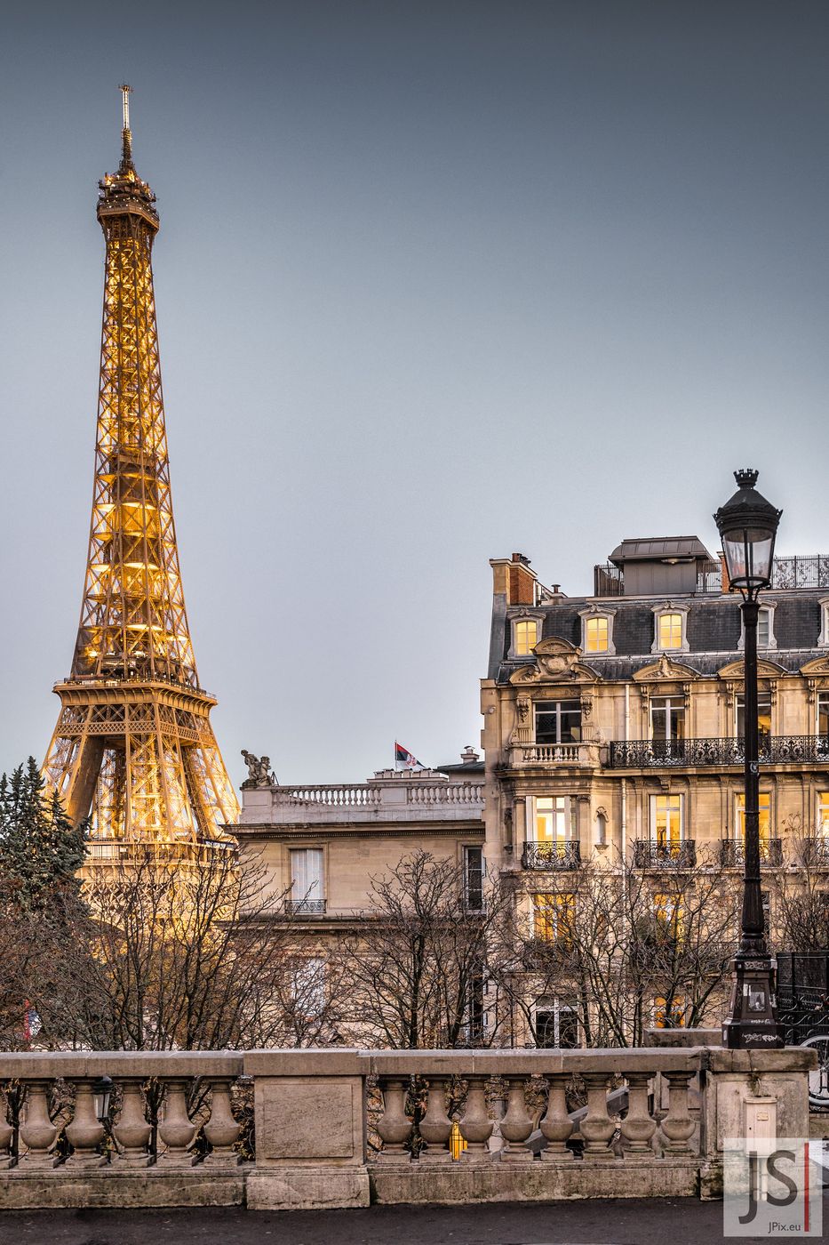 Eiffel Tower view from the street, Paris, France