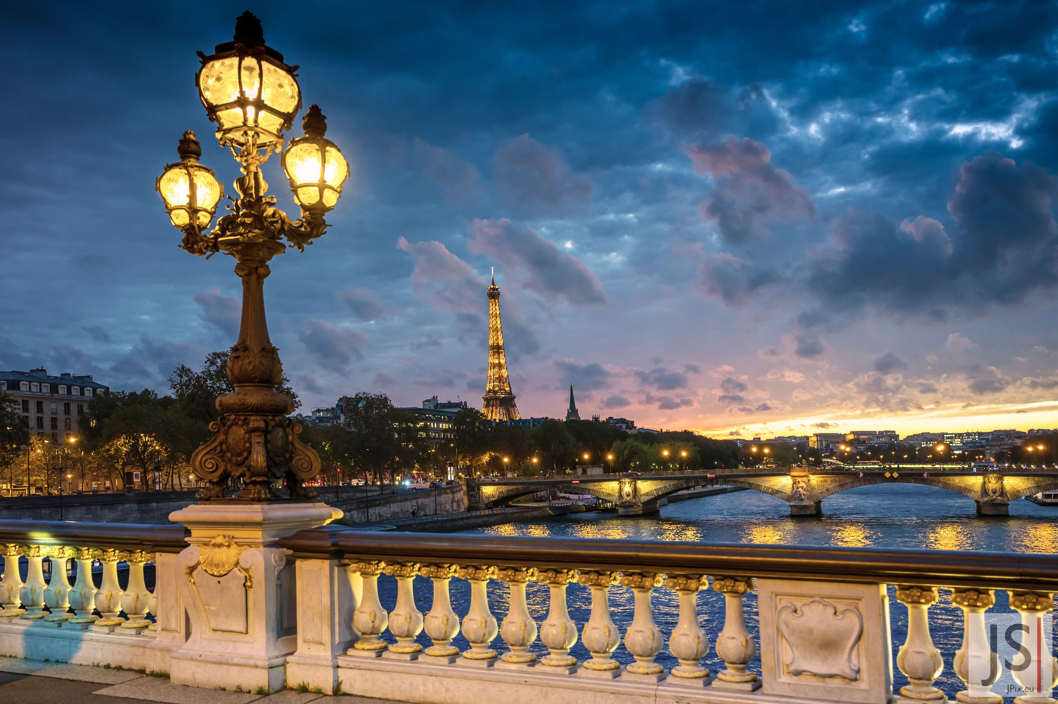 Pont Alexandre III, the Eiffel Tower and Les Invalides, France