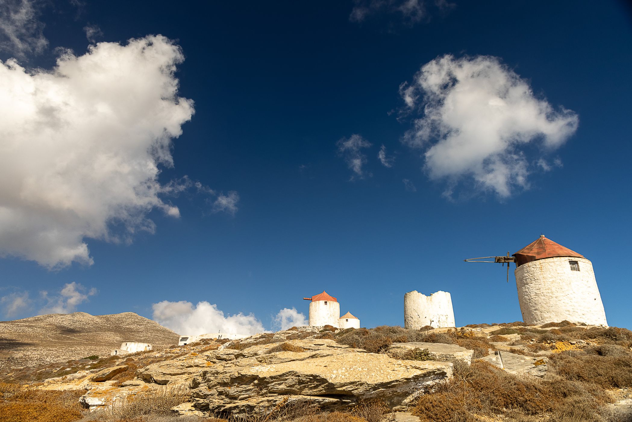 Sunset on Amorgos old mills, Greece
