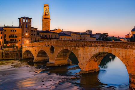 The Ponte Pietra Bridge sunrise Verona Italy