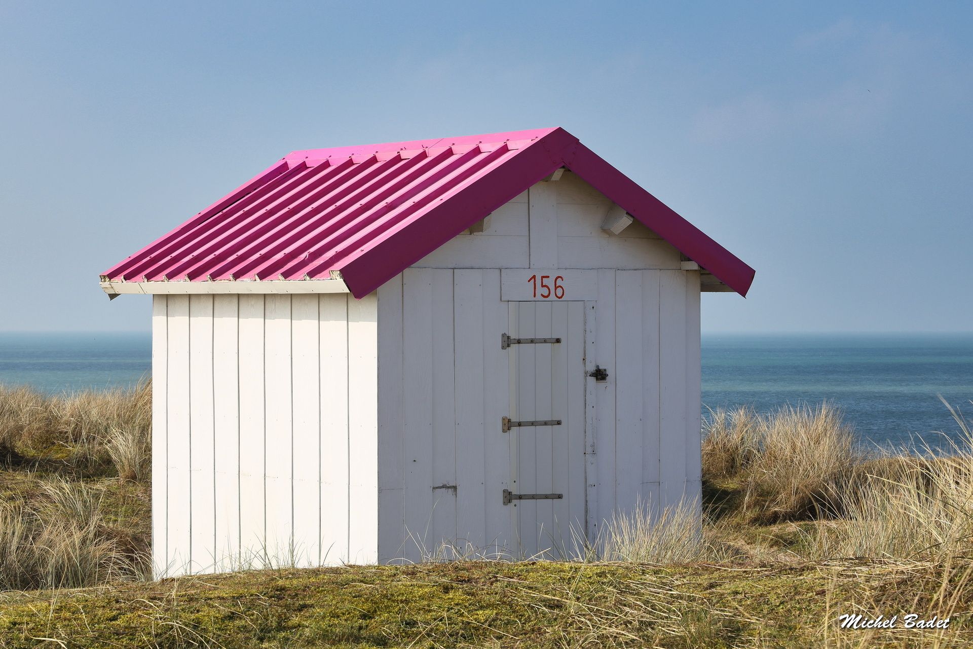 Beach cabins of Gouville sur Mer, France