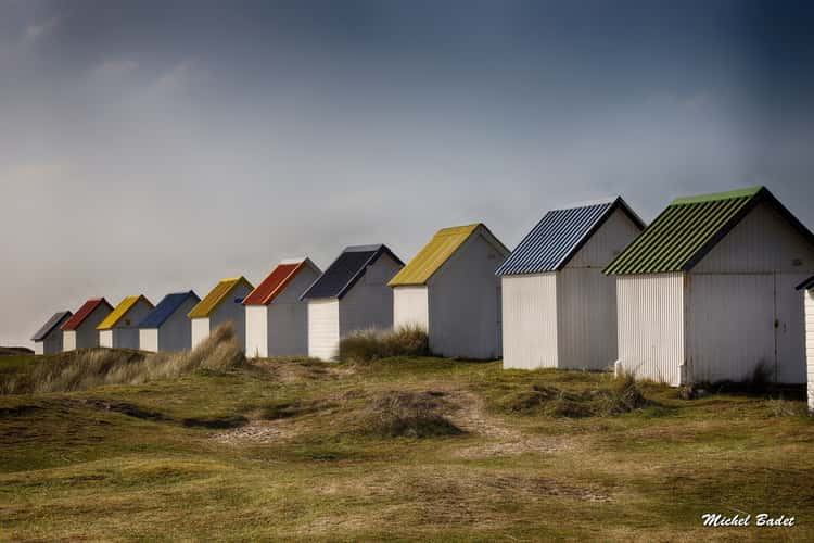 Beach cabins of Gouville sur Mer